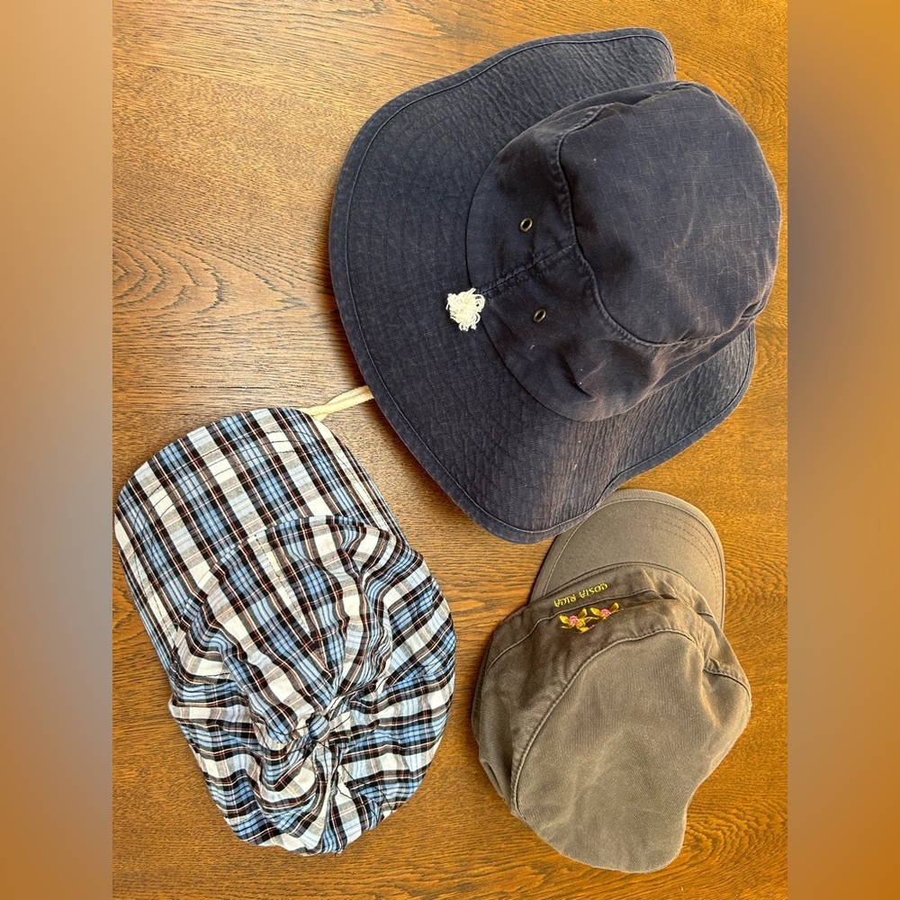 3CapBundle 2caps:1dark gray & 1Blue plaid.  1 Navy brim Gap hat, S/M, 100 cotton